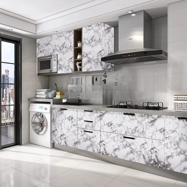 Self Adhesive White Marble Sheet Sticker For Kitchen, Cupboard, Wall – Anti Oil And Heat Resistant Wallpaper - 02 Meter - Image 3
