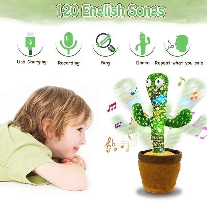Interactive Dancing Cactus Toy – Singing, Talking, Voice Recording Plush with USB Rechargeable Function – Fun Educational Gift for Babies and Kids (Ages 6 Months & Up) - Rechargeable & With Box - Image 4