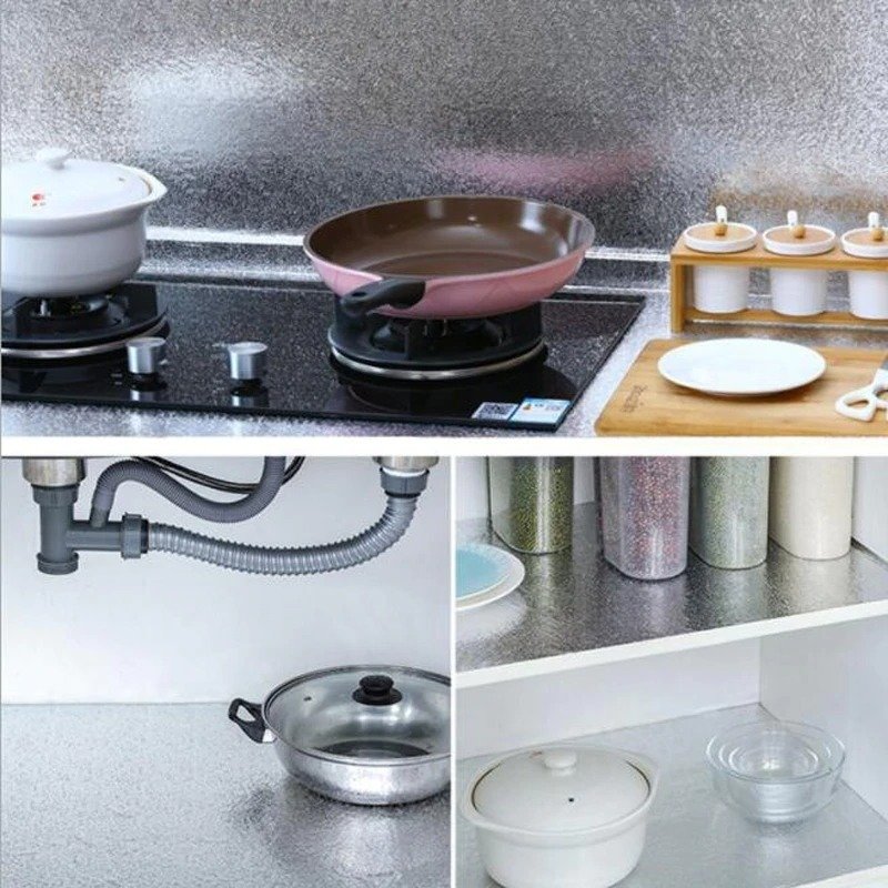 Self-Adhesive Kitchen Oil-Proof Sticker Roll | Waterproof Aluminium Foil Sheet | DIY Wallpaper 60x200cm - Image 4