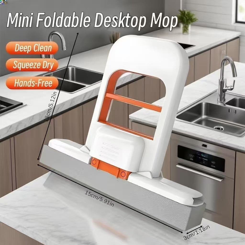 Mini Foldable Desktop Mop - Hands Free Squeeze Clean
